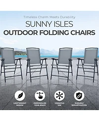 Four Seasons Courtyard Sunny Isles Outdoor Folding Lounge Chairs, 4 Pack, Black