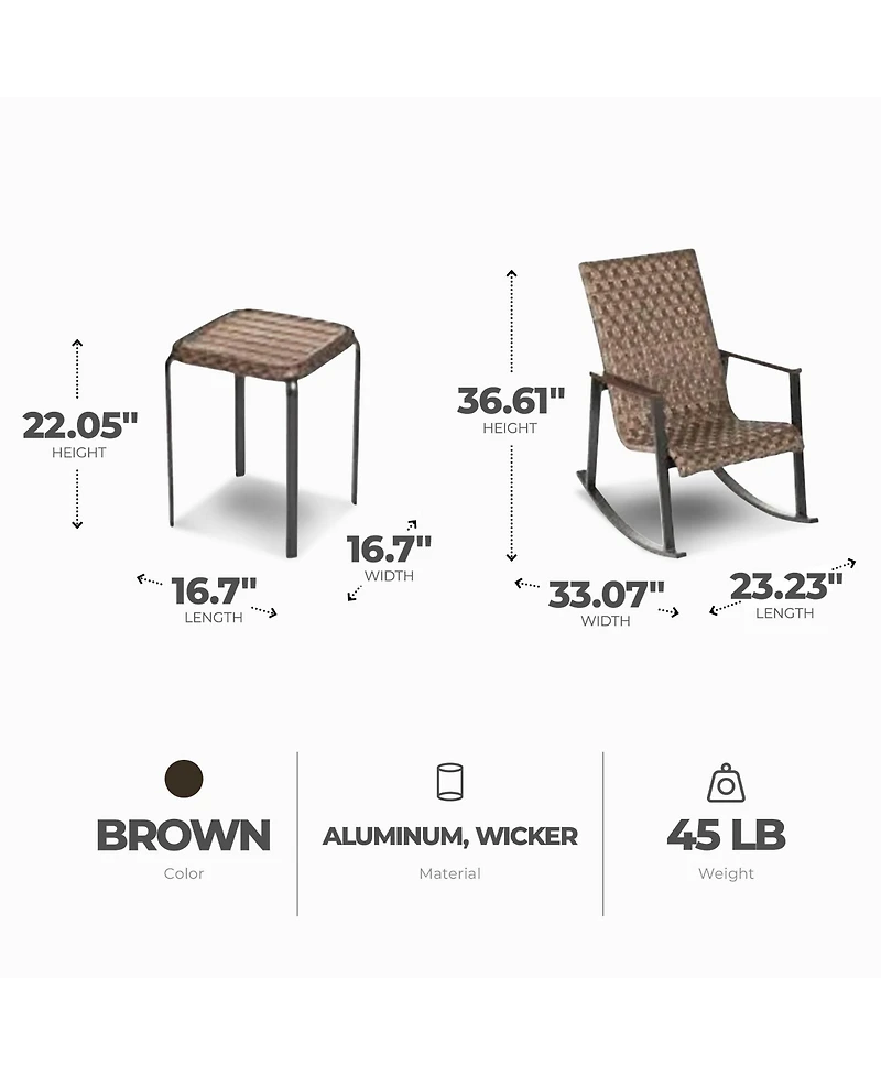 Four Seasons Courtyard Bayside 3 Piece All Weather Woven Wicker Chat Set, Brown
