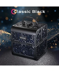 Byootique Aluminum Rolling Nail Table with Train Case Cosmetic Organizer Black