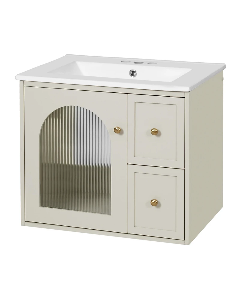 Casainc 24" Wall-Mounted Vanity with Sink, 2 Drawers and 1 Soft-Close Door