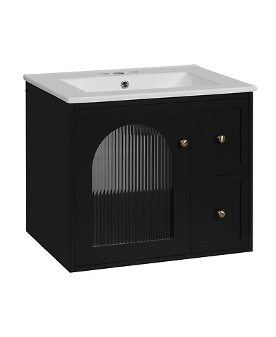 Casainc 24" Wall-Mounted Vanity with Sink, 2 Drawers and 1 Soft-Close Door