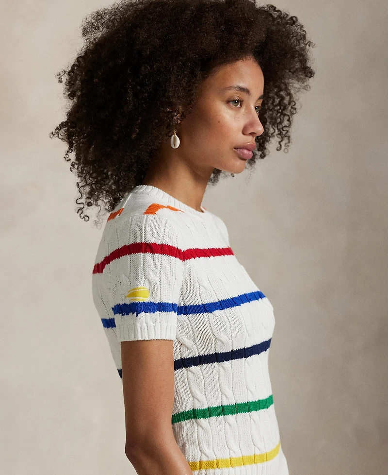 Polo Ralph Lauren Women's Us Open Striped Cable Cotton Sweater