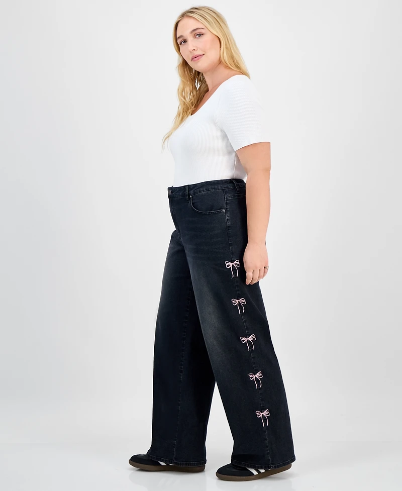 Madden Girl Trendy Plus Ultra 90's Bow-Detail Straight Jeans