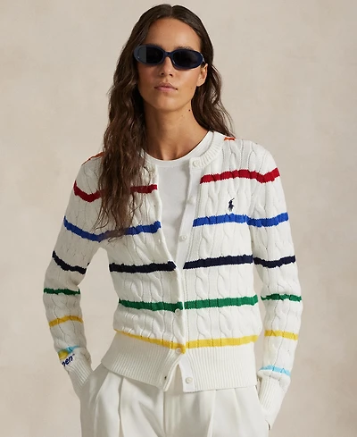 Polo Ralph Lauren Women's Us Open Striped Cable Cotton Cardigan