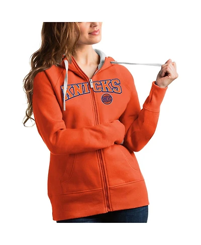 Antigua Women's Orange New York Knicks Team Victory Full-Zip Hoodie