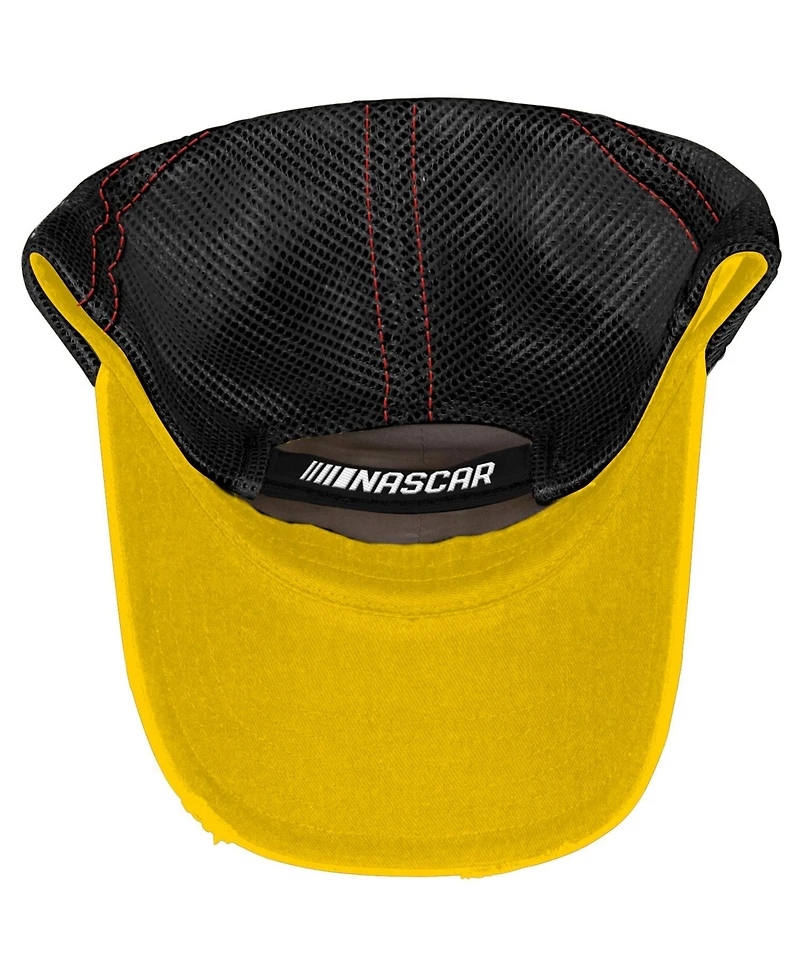 Checkered Flag Sports Men's and Women's Yellow Joey Logano Vintage Patch Trucker Adjustable Hat
