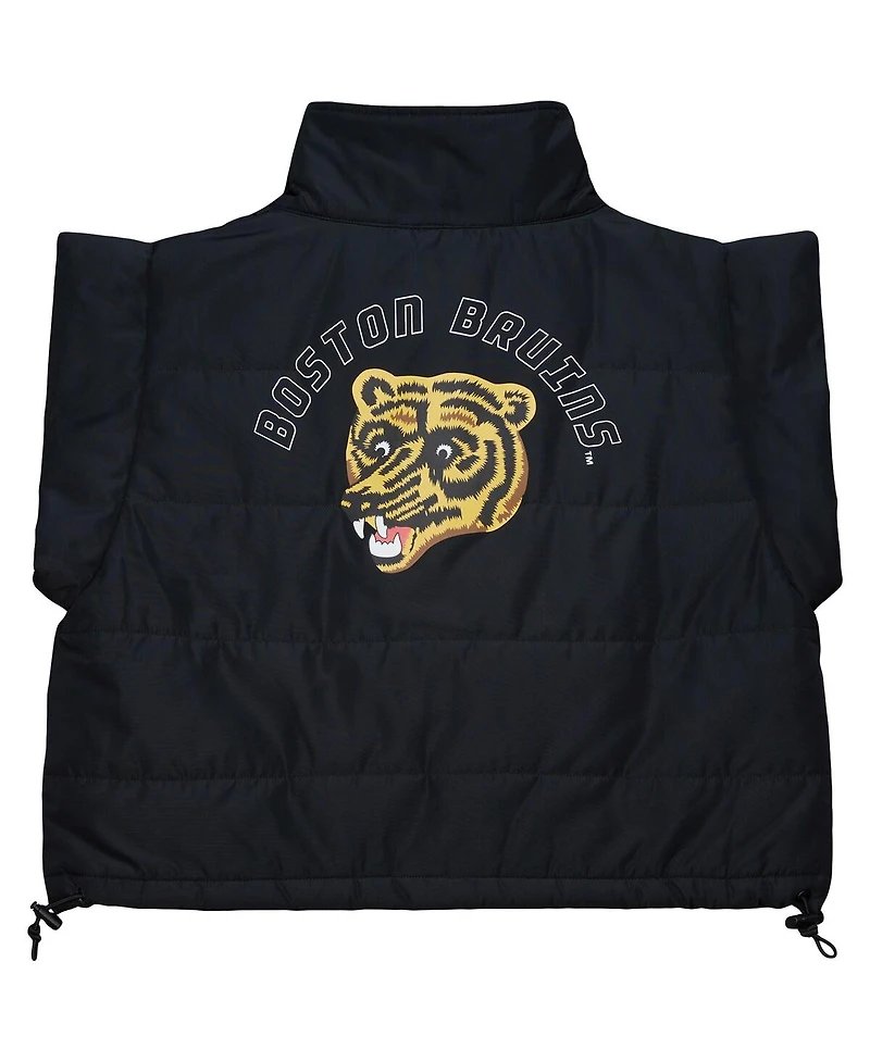 Mitchell & Ness Women's Black Boston Bruins Cropped Full-Zip Puffer Vest