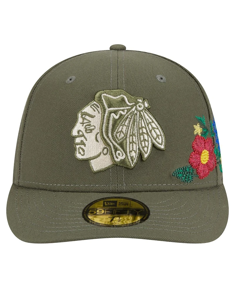 New Era Men's Olive Chicago Blackhawks Tonal Florals 59FIFTY Fitted Hat