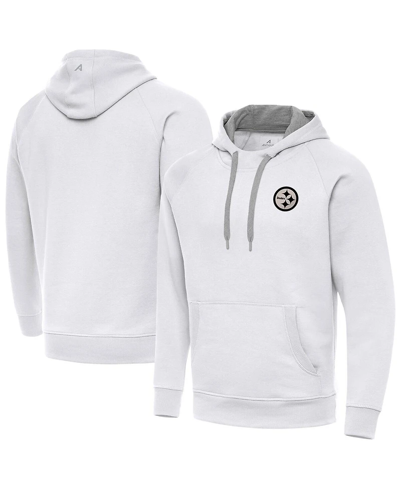 Antigua Men's White Pittsburgh Steelers Brushed Carbon Victory Pullover Hoodie