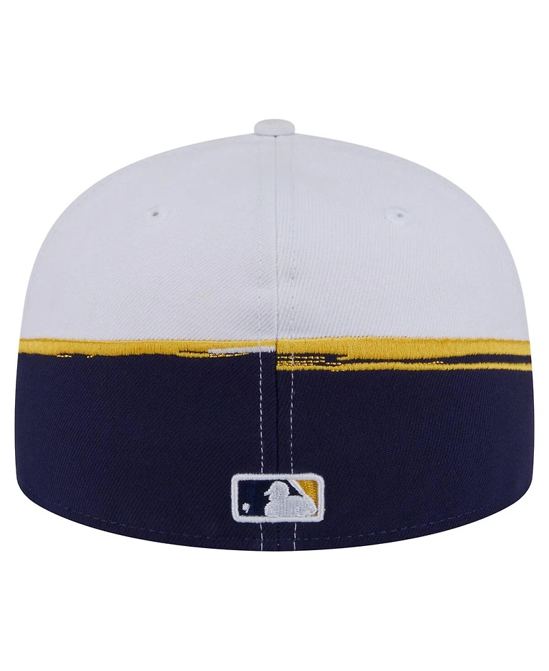 New Era Men's Navy/White Milwaukee Brewers Paint Stroke 59FIFTY Fitted Hat