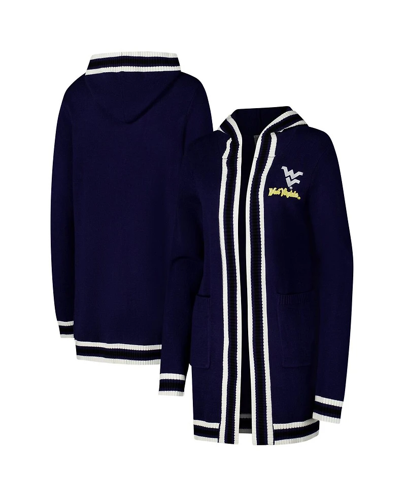 Gameday Couture Women's Navy West Virginia Mountaineers Stripe Detail Tri-Blend Hoodie Cardigan Sweater