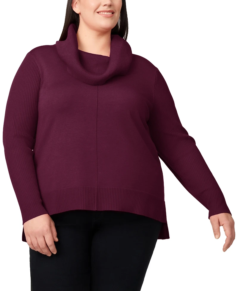 Melissa Paige Plus Cowlneck High-Low Sweater