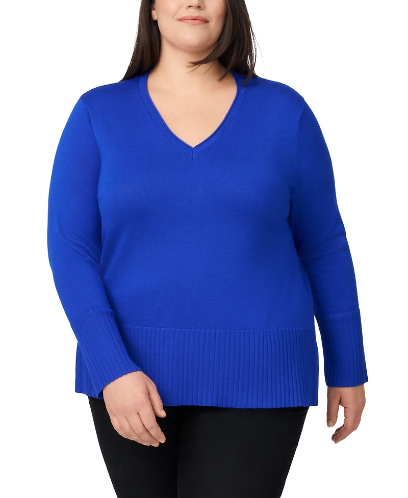 Melissa Paige Plus Solid V-Neck High-Cuff Sweater