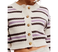Free People Women's Cropped Striped Knit Cardigan