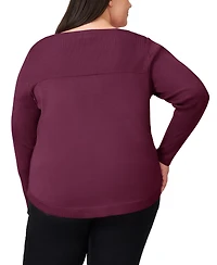 Melissa Paige Plus Size Ribbed-Yoke Pullover Sweater