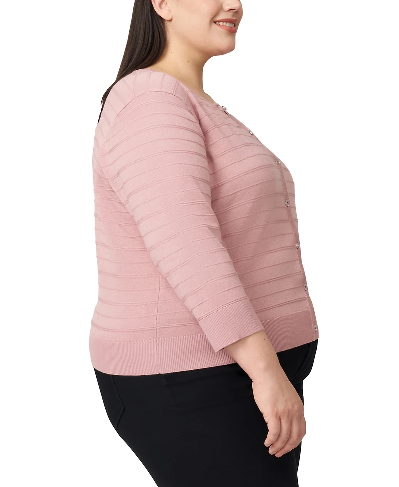 Melissa Paige Plus Size Textured Stripe Cardigan Sweater