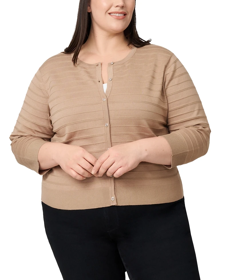 Melissa Paige Plus Textured Stripe Cardigan Sweater