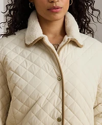 Lauren Ralph Plus Faux-Sherpa-Collar Quilted Coat