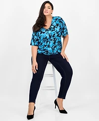 I.n.c. International Concepts Plus Printed V-Neck Short-Sleeve Top, Macy's Exclusive