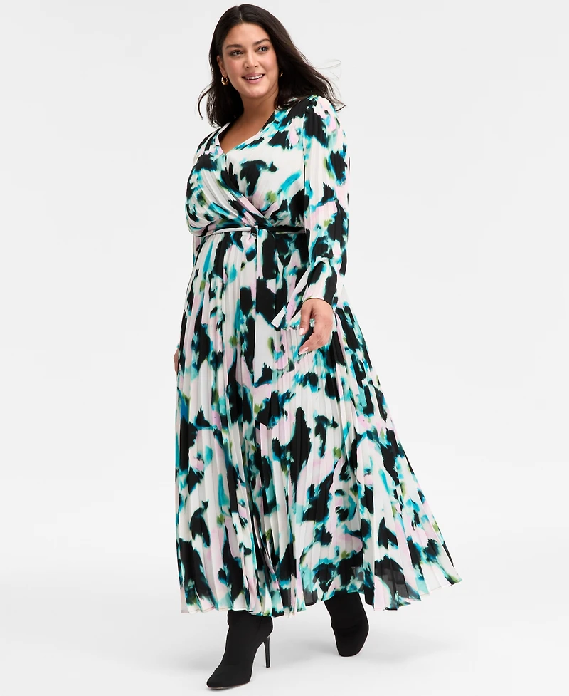 I.n.c. International Concepts Plus Printed Pleated Maxi Dress, Macy's Exclusive