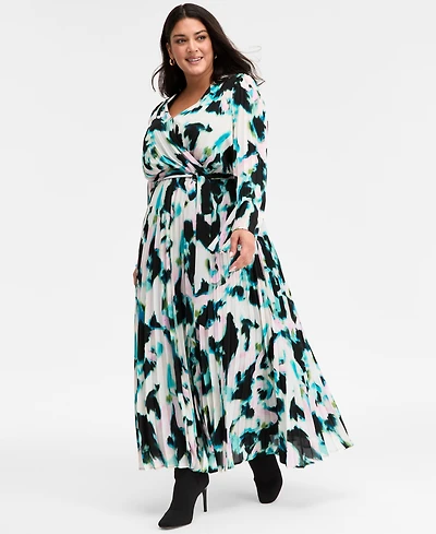 I.n.c. International Concepts Plus Printed Pleated Maxi Dress, Macy's Exclusive