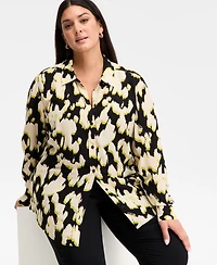 I.n.c. International Concepts Plus Printed Blouson-Sleeve Button-Front Shirt, Macy's Exclusive