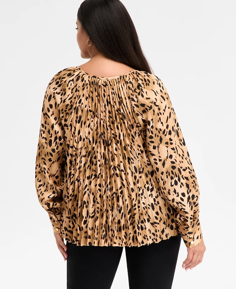 I.n.c. International Concepts Plus Printed Pleated Blouse, Macy's Exclusive
