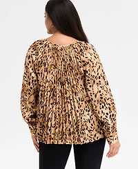 I.n.c. International Concepts Plus Printed Pleated Blouse, Macy's Exclusive