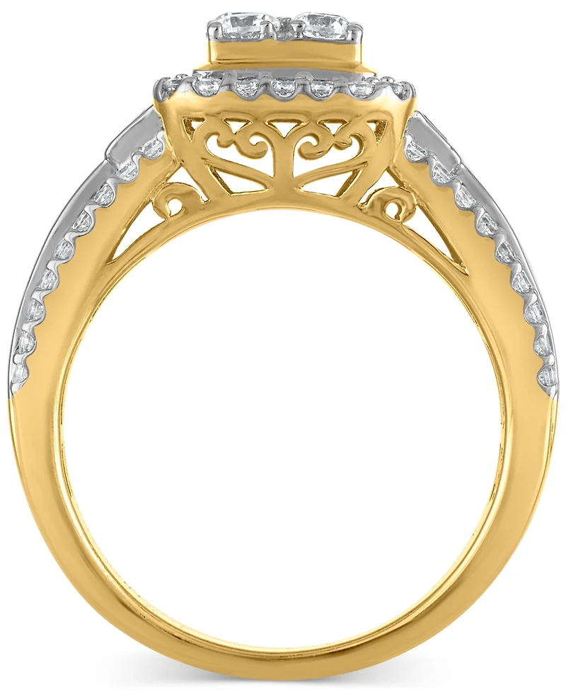 Diamond Emerald Shaped Halo Cluster Engagement Ring (1-1/2 ct. t.w.) in 14k Two-Tone Gold