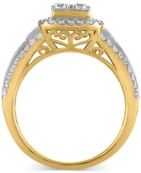 Diamond Emerald Shaped Halo Cluster Engagement Ring (1-1/2 ct. t.w.) in 14k Two-Tone Gold