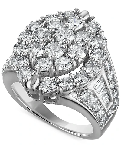 Diamond Halo Cluster Oval Ring (4 ct. t.w.) in 14k White Gold