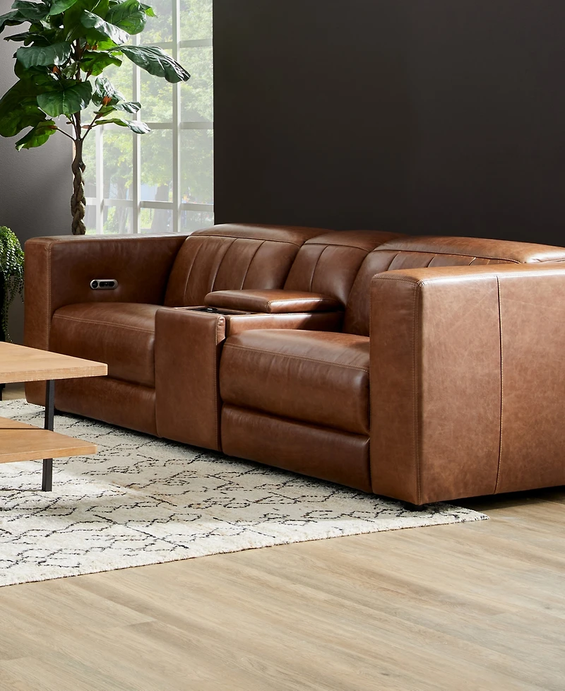 Flexsteel Austin 84" Chestnut Leather Power Reclining Loveseat with Console