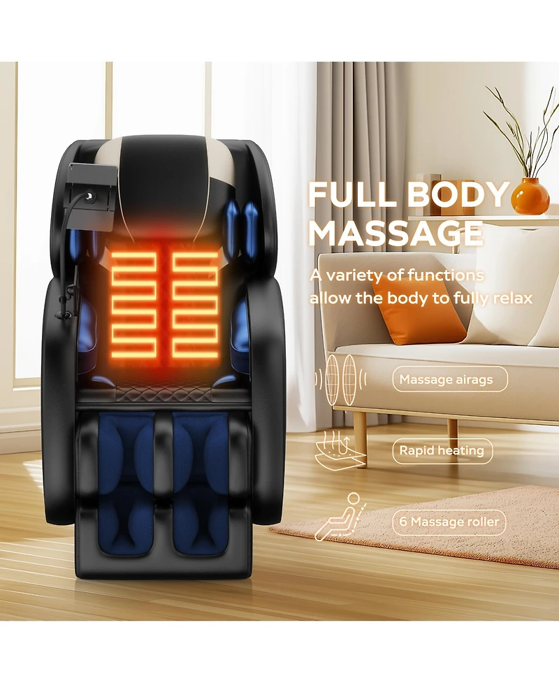 Full Body Massage Chair, Zero Gravity Mode, Deep Tissue Massage Chair, Foot Massage, 6 Fixed Massage Roller, Bluetooth, Suitable for 6.1 Ft Height