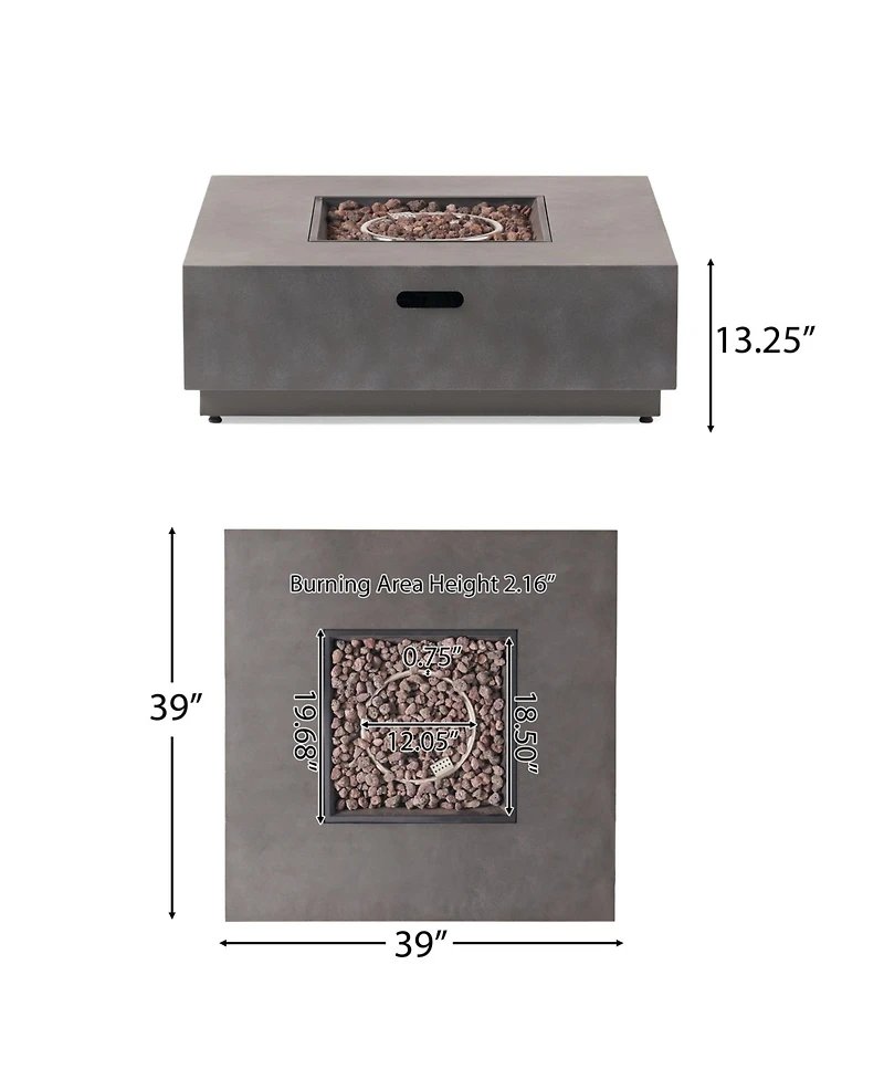 39 Inch Square Iron Propane Fire Pit with 50000 Btu Burner