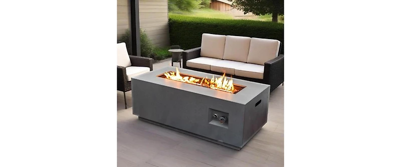 42 Inch Rectangular Propane Fire Pit Table with Glass Wind Guard and 50000 Btu Burner