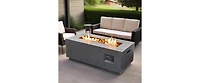 42 Inch Rectangular Propane Fire Pit Table with Glass Wind Guard and 50000 Btu Burner
