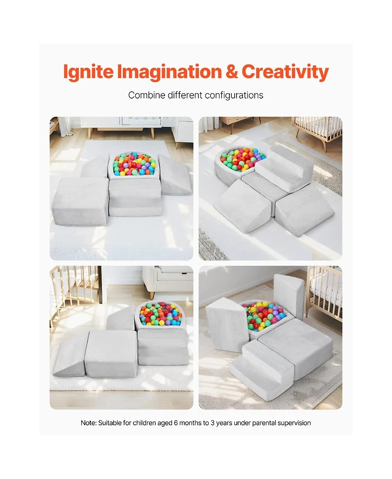 Slickblue 5 Piece Foam Climbing Blocks Set with Ball Pit for Toddlers Indoor Play Gym