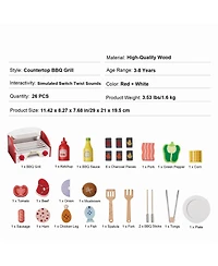 Slickblue 26 Piece Kids Bbq Grill Playset Wooden Pretend Cooking Toy Set with Sound Effects