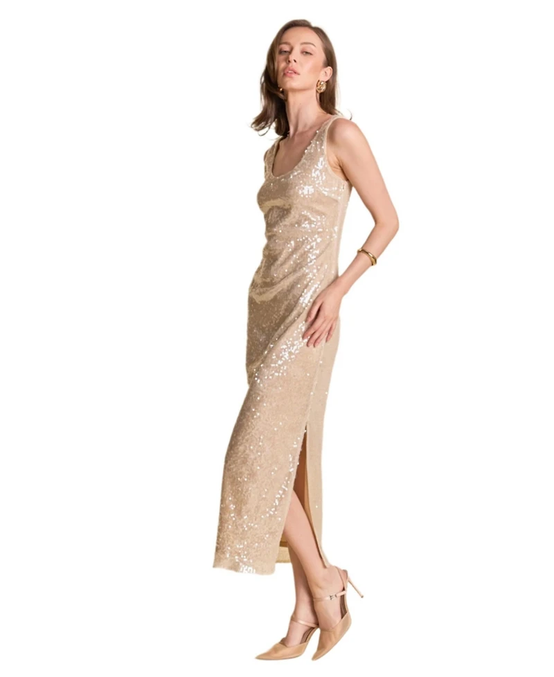 endless rose Women's Scoop Neck Sequins Midi Dress