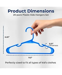 SereneLife 20 Pcs. Non-Slip Plastic Kids Hangers - Durable and Space-Saving Closet Organizers for Infants, Toddlers, and Kids' Clothing (Blue)