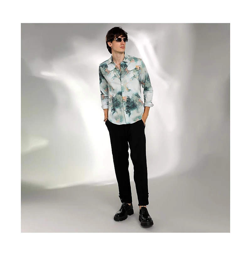 Campus Sutra Men's Jungle Green Faded Bloom Shirt