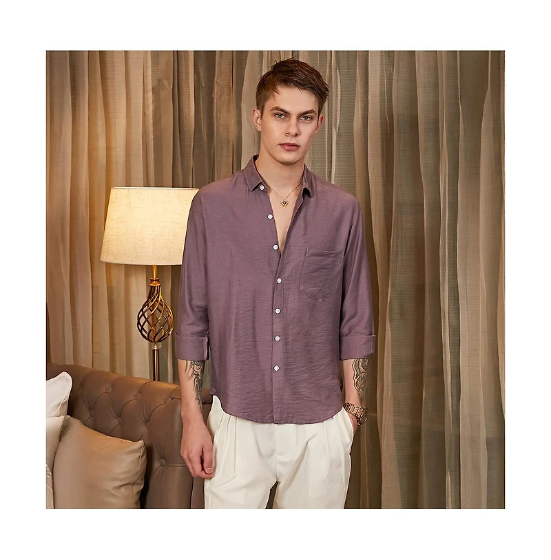 Campus Sutra Men's Grape Purple Breezy Wrinked Relaxed Shirt
