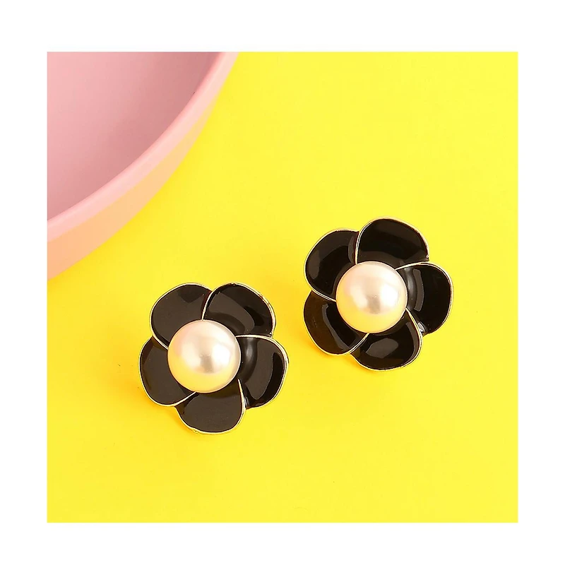 Sohi Women's Pink Snowball Flower Stud Earrings