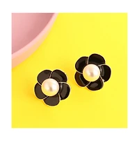 Sohi Women's Pink Snowball Flower Stud Earrings
