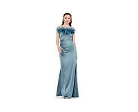 Amri Women's Organza Floral Detail Pleated Satin Gown