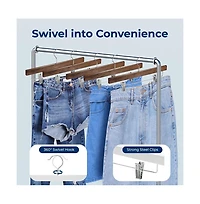 SereneLife 30 Pcs. Premium Wooden Pants Hangers - Heavy Duty Hanger Set with Chrome 360° Swivel Hook (Retro)