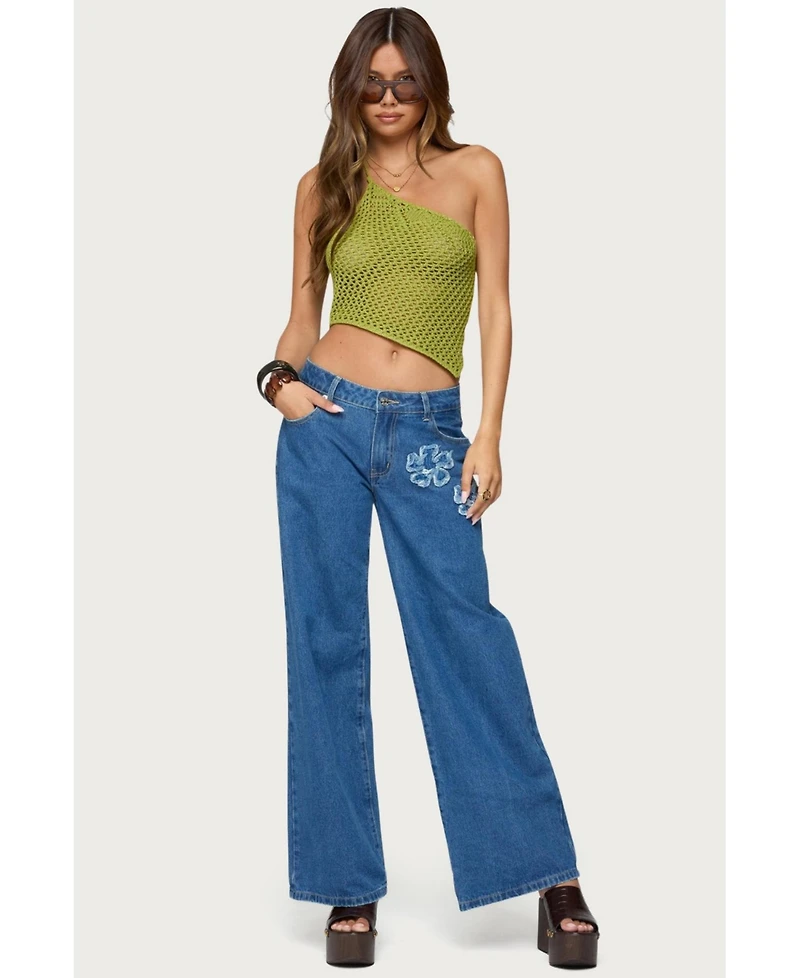 Edikted Women's Flower Patch Low Rise Jeans