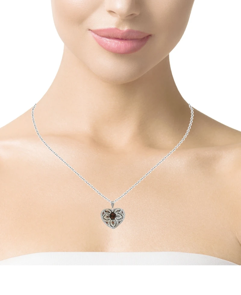 Garnet (2-3/4 ct. t.w.) & Diamond (1/10 ct. t.w.) Heart 18" Pendant Necklace in Sterling Silver