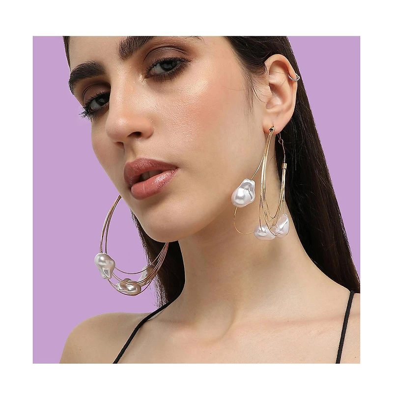 Sohi Women's Black Snowball Wire Hoop Earrings