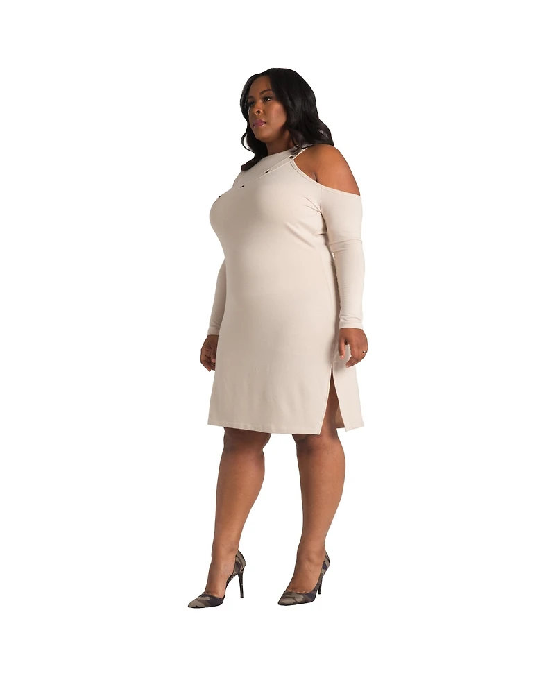 Poetic Justice Plus Grommet Trimed Asymmetric Cold Shoulder Knee-Length Dress